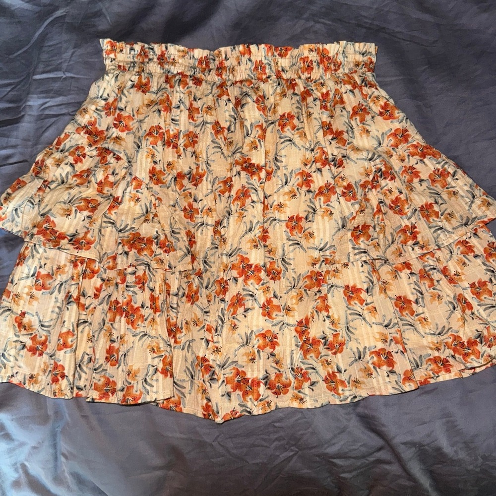 Minkpink ruffle mini skirt floral boho cottagecore flirty beige